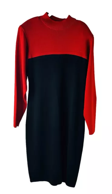 VTG 80s St. John Marie Gray Santana Knit Wool Color Block Long Sleeve Dress 14