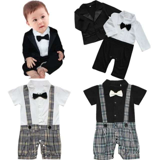 Baby Boy Wedding Formal Tuxedo Suit Bowtie Gentleman Shirt Pants Newborn Outfit