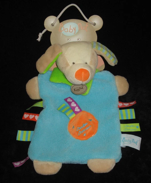 Doudou plat Chien D'amour Babynat' Baby Nat' bleu vert orange Les Zétik'T BN751
