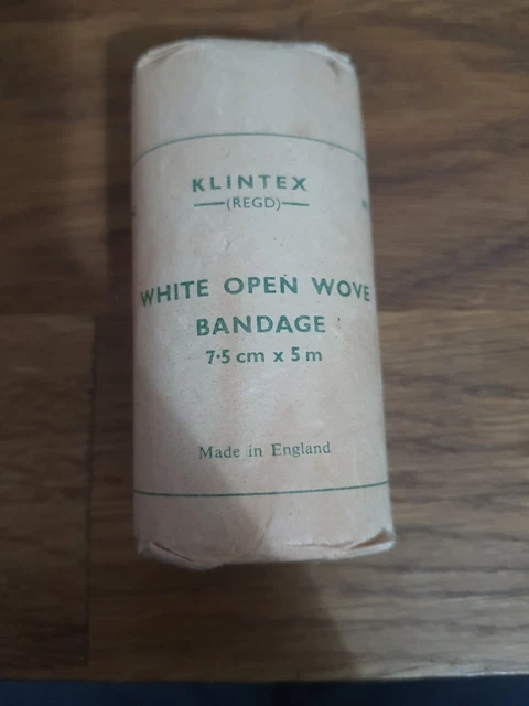 vintage unopened KLINTEX white open wove bandage, 7.5 cm x 5 m Made in England