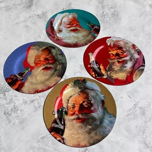 Santa Smiles Coca-Cola Stoneware Salad/Dessert Plates - Set of 4 - Original Box