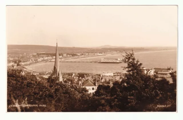 Weston-Super-Mare, Holy Trinity Church spire, Grand Pier, RPPC, 1938
