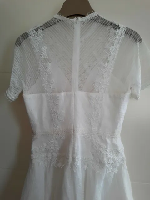Three Floor White Wedding Floral Lace Ladies Summer Teens Midi Dress size 8 10 3