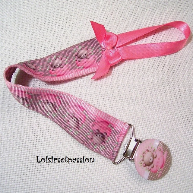 ATTACHE TÉTINE, SUCETTE, Ourson tasse de thé, Cadeau naissance Fille - AT05