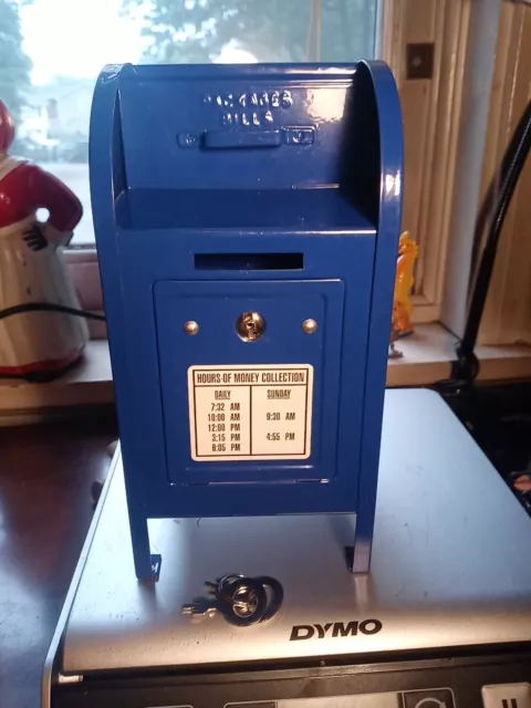 Mailbox Piggy Bank Coin Holder Blue Steel Dropbox With Keys