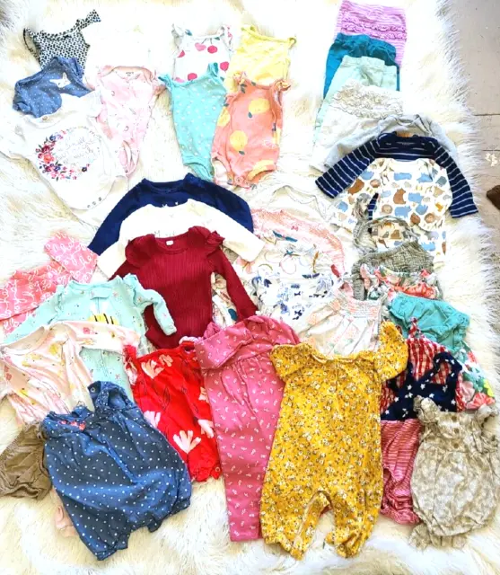 Baby Girl Size 3 Month ~  Lot of 37 Various Clothing Sleepers, Pants, Tops