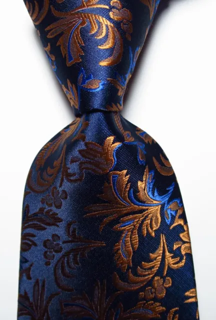New Classic Paisley Dark Blue Gold JACQUARD WOVEN 100% Silk Men's Tie Necktie