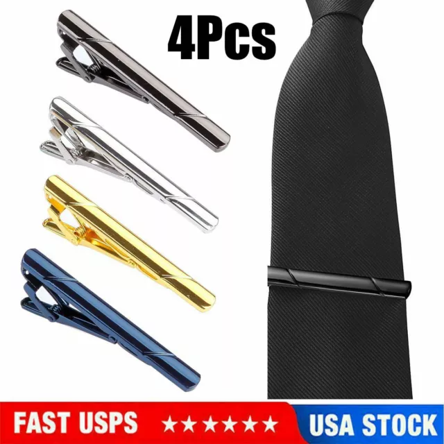 4pcs Mens Gold Black Silver Necktie Tie Clip Bar Clasp Clamp Pin Stainless Steel