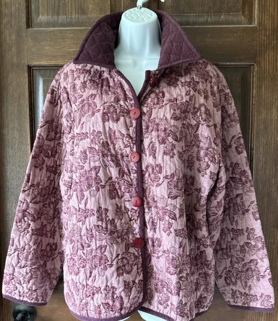 Vintage Keren Hart Size Medium Quilted Jacket Corduroy Collar Trim Burgundy Red