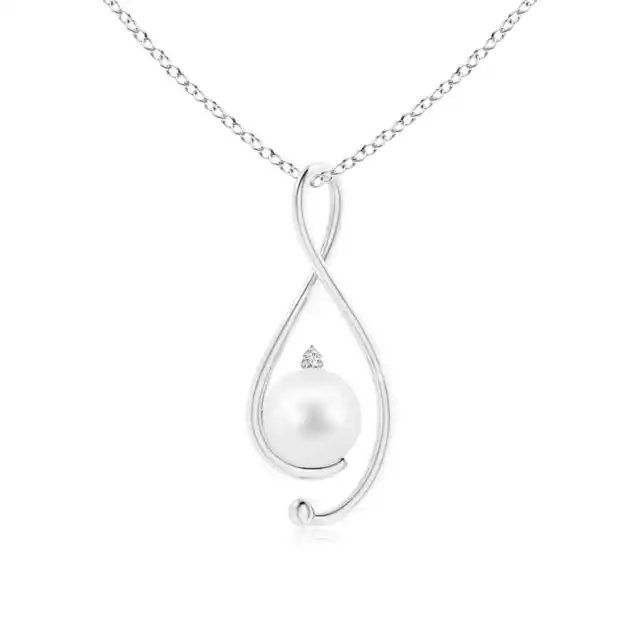 ANGARA 9mm Freshwater Pearl Infinity Pendant Necklace with Diamond in Silver