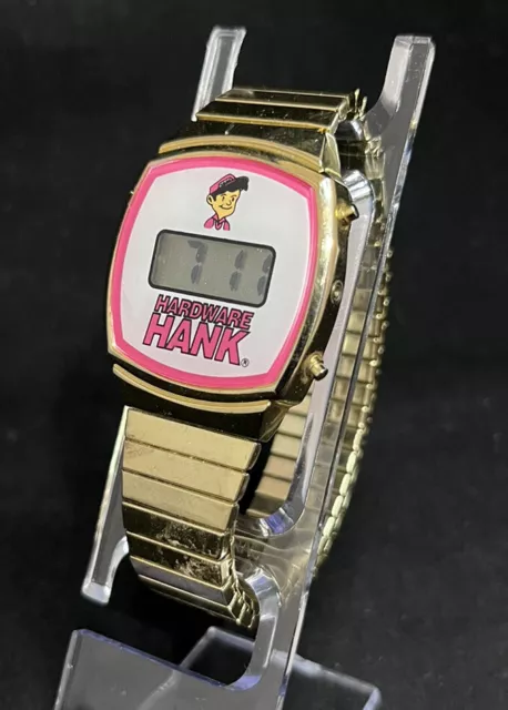 Vtg Hardware Hank Character Watch Store Mascot Company Logo Digital Wristwatch