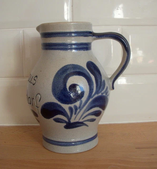 Carafe Cruche Pichet En Grès vernissé bleu cobalt Signé Handarbeit - 0,5 L. -TBE
