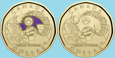 Set 2022 Canada Oscar Peterson Colored + Non-Col Dollar Coin  Mint UNC Loonie $1