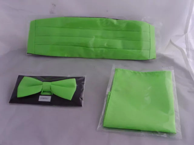 BOYS >Page Boy-Wedding- Children Lime GREEN Bow tie + Cummerbund and Hankie Set