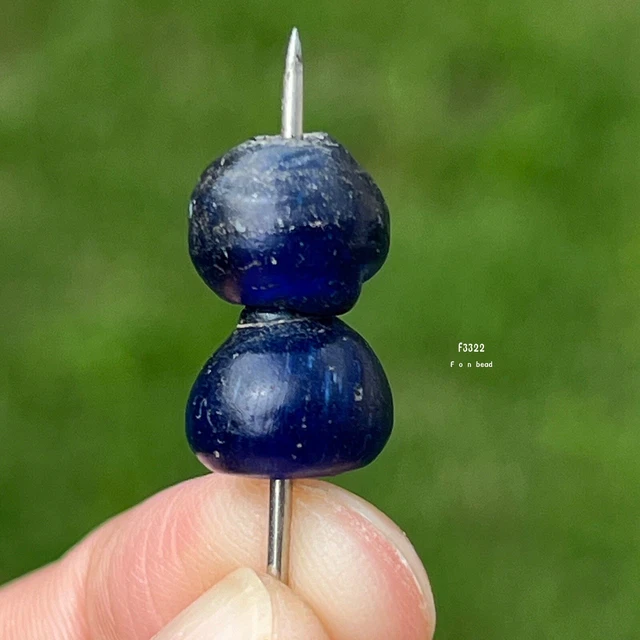 2 Ancient  Blue -Color Indo-Pacific Trade Glass Beads 10-9.5 Mm #F3154