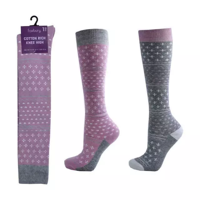 Womens Long Knee High Socks Ladies Winter Welly Boot Length Size 4-7 - 2 PAIRS