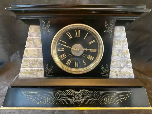 Antique french marble clock Egyptian revival