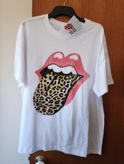 The Rolling Stones Ladies Tongue Logo White Printed Short Sleeve T Shirt Size 16