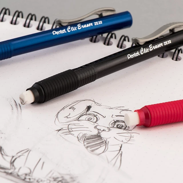 Clic Retractable Eraser with Grip, 3 Pack