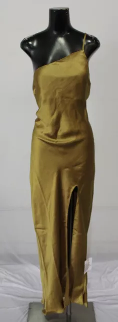 ASOS Women's Design Satin One Shoulder Draped Midaxi Dress JJ4 Gold Size US:12