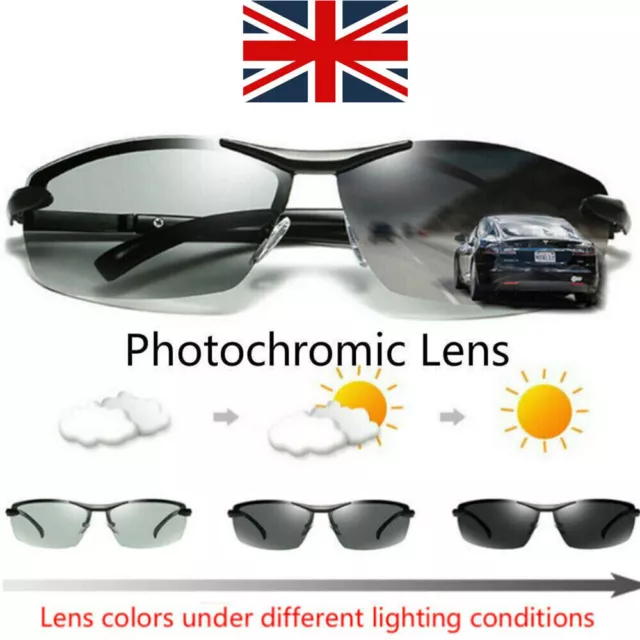 Aluminium Mens Polarized Photochromic Sunglasses Uv400 Sport Driving Eyewear Uk