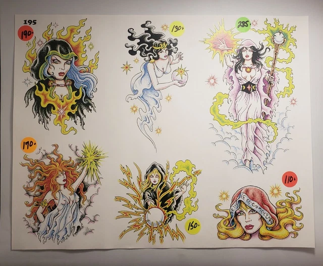 Hoja flash vintage de arte mago para tatuajes