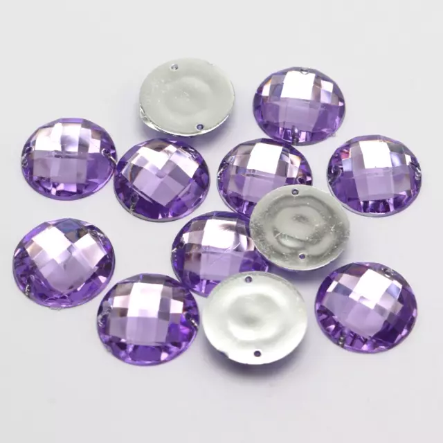 100 Purple Flatback Acrylic Sewing Round Faceted Rhinestone 16mm Sew on beads