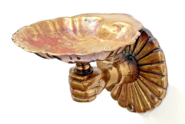 Antique Victorian Wall Mount Brass Fist Hand Soap Dish Holder Hardware Mcm Vtg