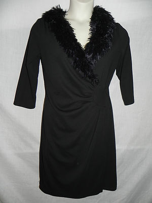AA STUDIO AA Black Dress Womens Size 10 Faux Fur NWT $57