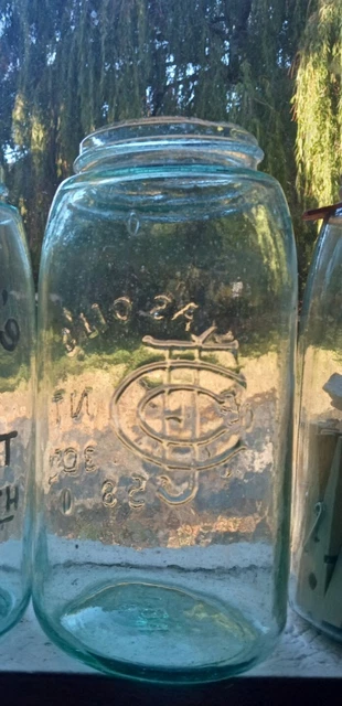Antique Fruit Jar, RB #1927 APPLE GREEN Mason's Patent 1858 CFJCo On Reverse