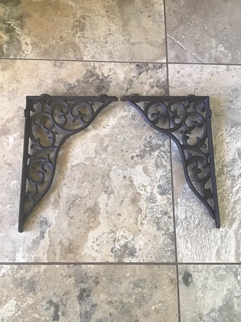 Vintage Cast Iron Matching Shelf Brackets Ornate Victorian Design