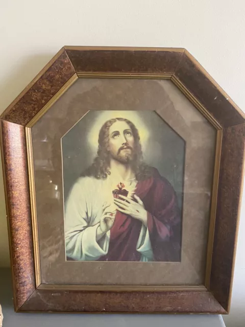 Antique  Religious Jesus Picture Framed. Original.         31 Cm By 36cm.