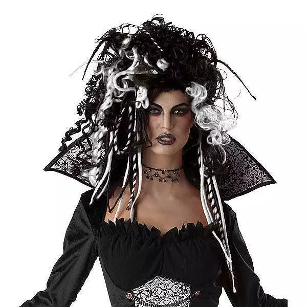 Halloween Wig Gothic Widow Witch Sorceress Fancy Dress[Black & White]