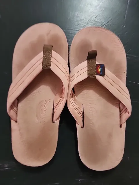 Rainbow Soft Pink Leather Flip Flop Slip On Sandals Child Size 13-1
