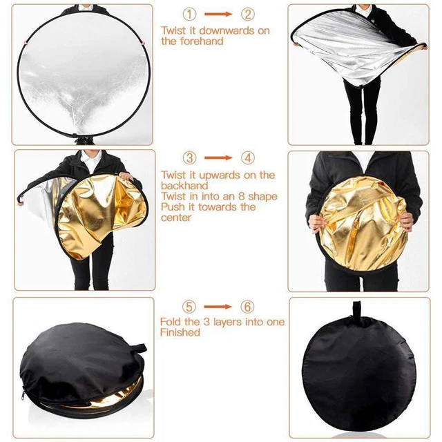 Reflector de fotografía redonda de luz plegable 5 en 1 para foto múltiple (60 cm)