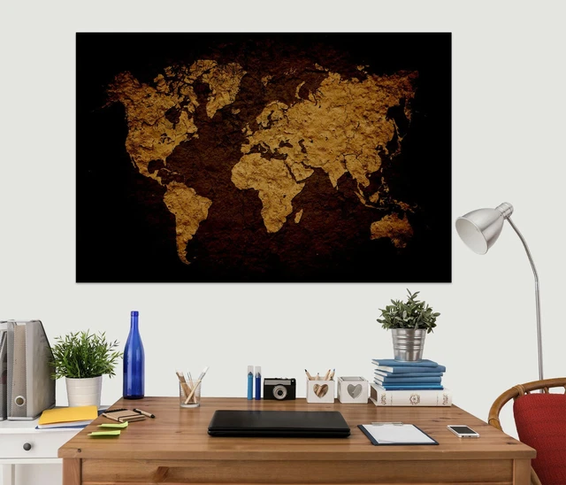 3D GOLDEN VINTAGE KEP48 World Map Character Wall Mural Decal Stickers