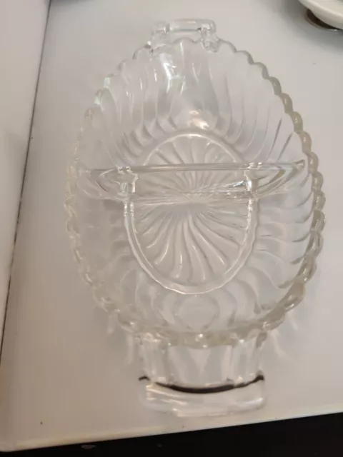 Fostoria Colony Swirl Clear 8 7/8" Handled 2 Part Divided Relish Dish 1940-73 F3