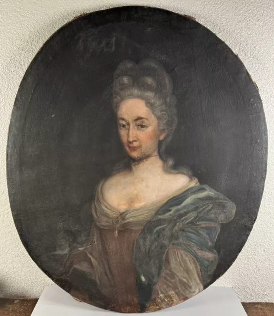 Antique Baroque Oil Portrait Painting 17th Century Young Woman French Lady 1600s