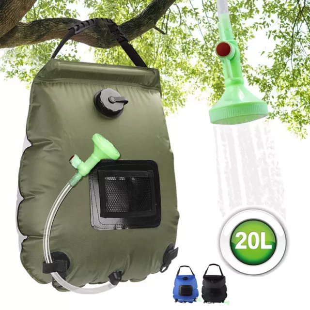 20L Camp Shower Bag Solar Heat Water Pipe Portable Camping Hiking Travel Outdoor