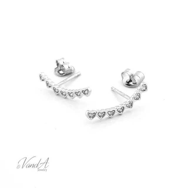 Sterling silver 925 Heart Post crawler Earrings Cute CZ Hearts Love Earrings E06