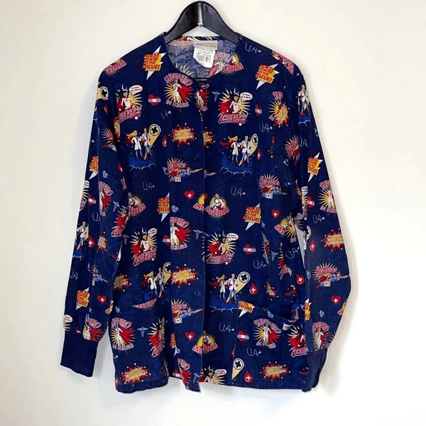 UA Scrubs Medical Coat Jacket Size Large Navy Super Nurse Hero