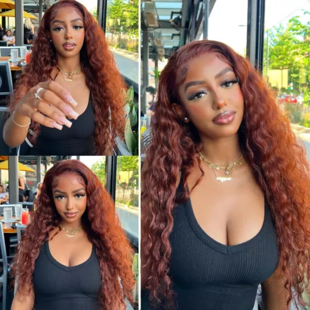 UNice Peruvian Reddish Brown Water Wave 13x4Lace Front Human Hair Wigs for Women
