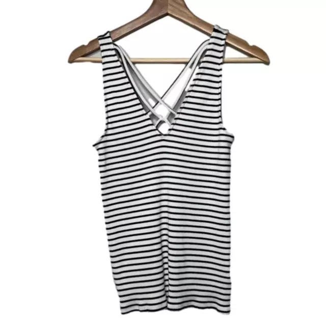 Express Womens Size Medium Blue White Stripe Ribbed Strappy Tank Top Fitted