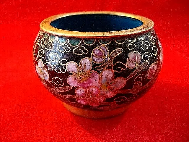 Vintage Miniature Chinese Cloisonne Small Bowl Hand Painted Enamel Floral Design