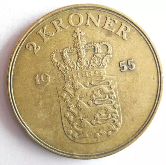1955 DENMARK 2 KRONER - Excellent Coin - FREE SHIP - Bin #706