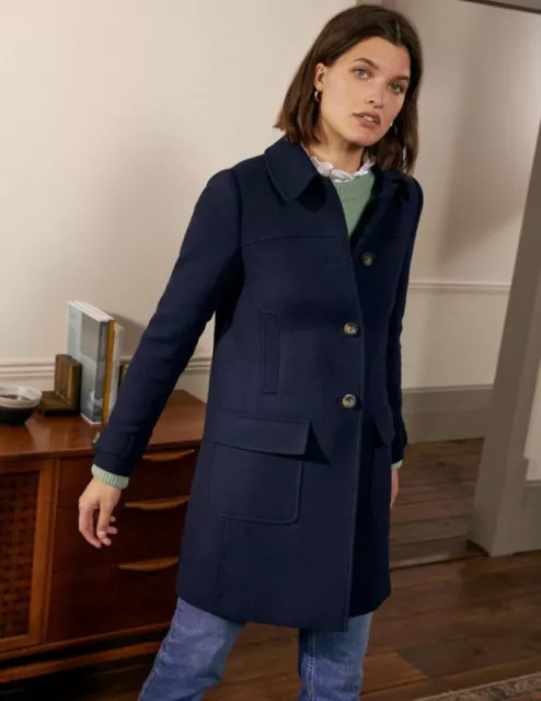 BODEN Durham Wool Blend Coat UK Size 6 Navy Lined Pockets RRP £220 NEW SAMPLE