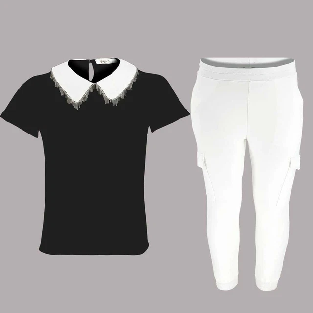 Set da salotto per bambine bambini colletto bianco e nero set da abbigliamento da salotto da 3 a 13 anni Regno Unito