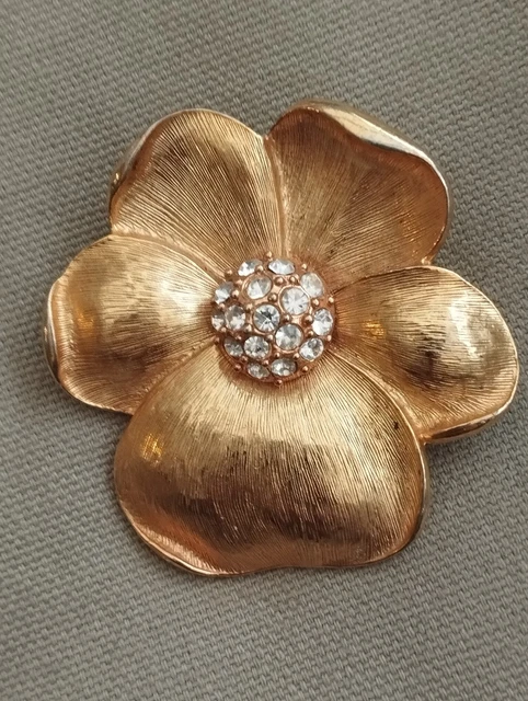 Broche Vintage éléphant Métal Doré, Strass Et Pierres Orange, Très Bon état