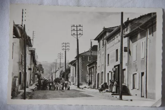 Cpa carte postale photo Biol le bas (Isère) route nationale 1953 garage perrin