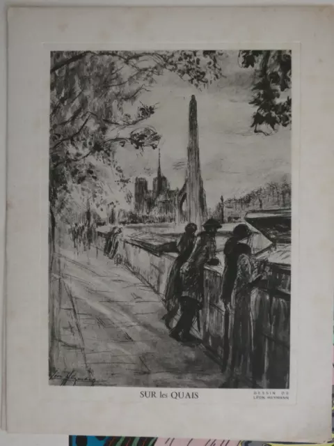 2 engravings of Paris (Place concorde / on the quays) Leon Heymann